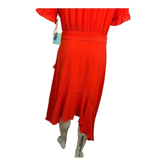 $139 CECE NEW Women’s Red Ruffled-Sleeve Cascading Belted Fit & Flare Dress 14 - Picture 7 of 16